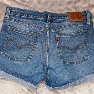 Levi's Jean Shorts High Waisted Button Up Rolled Hem Medium Wash Size 31